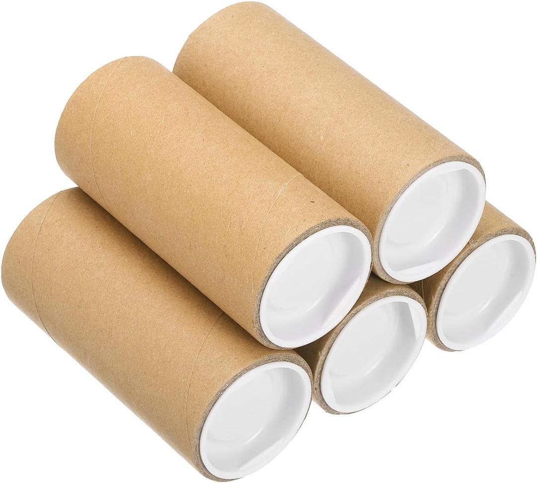 PATIKIL Mailing Tube, (4 x 1.6 Inch, Brown) (5 Set) Kraft Poster Packaging Tube with Caps, Suit for - Shipping Storing Protecting Posters/Artwork Documents/Blueprint