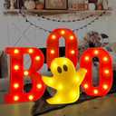 MEHOFOND Red Halloween Light Up Letters, 4 pcs Led Light Up Sign, Hallowen BOO and Ghost Marquee Letters Decor, Baby Shower Birthday Booday BOO Letter Sign Wall Table Party Supplies (Warm White)