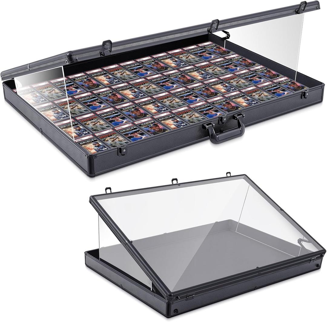 Trade Show Display Case Portable Aluminum Sports Card Table Top Display Case Frame Clear Acrylic Showcase Cabinet Box with Lock for Trading Cards Jewelry Collectibles (Black,24"x20")