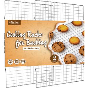 Cooling Rack for Baking 2-Pack, 16x10 Inches Baking Rack, Thick Wire Cookie Rack for Cooking, Roasting, Grilling, Drying, Oven Safe, Fits Half Sheet Pan, Silver