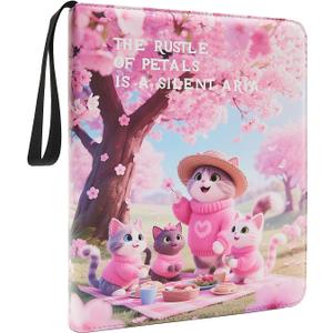 Card Binder 9 pocket with with 50 Removable Sleeves for Trading Cardcard sleeves trading cards binder for cards Holder Album (Pink-Cat, 900 pockets)