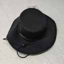 Nicky Bigs Novelties Adult Black Wide Brim Felt Hat Premium Flat Top Hats Amish Style Ranch Cowboy with Chin Strap Men Women Costume Accessory for Plague Matador Western Medieval Adjustable Size