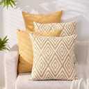 HPUK Decorative Throw Pillow Covers Set of 4 Geometric Design Linen Cushion Cover for Couch Sofa Living Room, 18"x18" inches, Ochre (17" x 17" (Pack of 4))