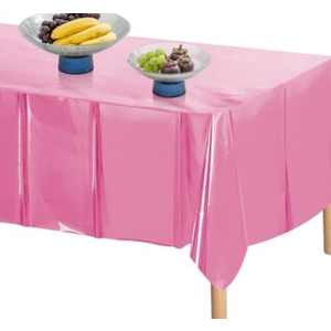 Quhora Shiny Foil Disposable Plastic Tablecloths for Rectangle Tables - Pack of 6 | 54x108 inches - Perfect for Parties, Events, and Weddings, Indoor and Outdoor Use - Pink