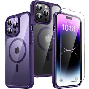 TAURI 2 in 1 Magnetic for iPhone 14 Pro Case, [Designed with Magsafe] with Screen Protector, Shockproof Case for iPhone 14 Pro, Purple