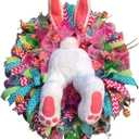 Easter Wreaths for Front Door, Easter Bunny Door Wreaths Easte Bunny Butt Wreath Decorations Cute Rabbit Garland Spring Decoration Farmhouse (Pink Series)