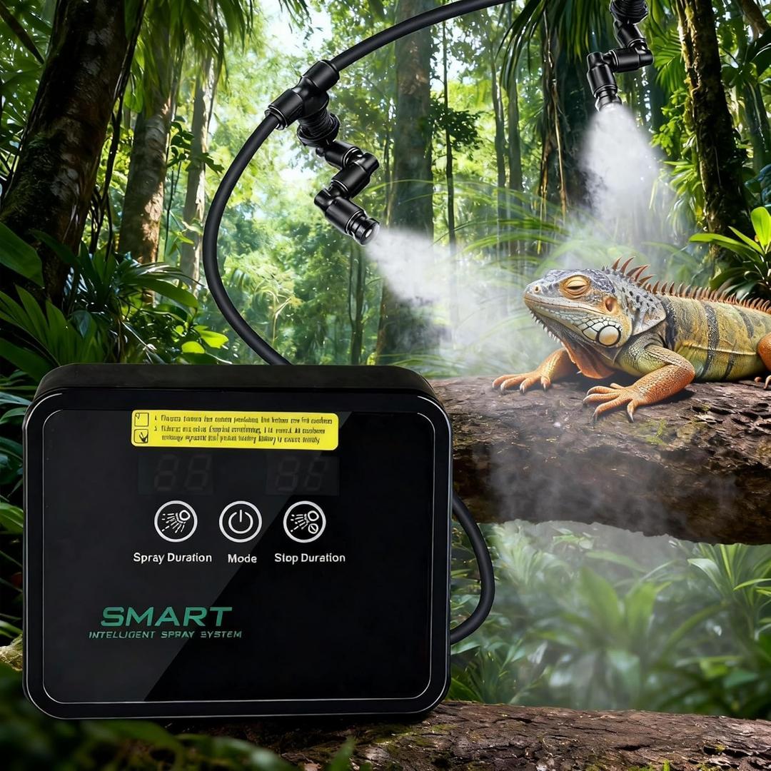 Reptile Mister System, Mister for Reptile Tank Terrarium Fogger/Humidifier & 360 Nozzles 5PCS, Reptile Misters Automatic for Bearded DragonSnake, Gecko, Frog, Lizard