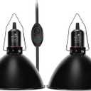 Reptile Light Fixture with Dimming Switch and Timer, 8.5 Inch Deep Dome Reptile Heat Lamp Fixture, Reptile Lamp Fixture Cap for UVB Bulb Basking Heat Bulb for Reptile Glass Terrariums, 2PCS