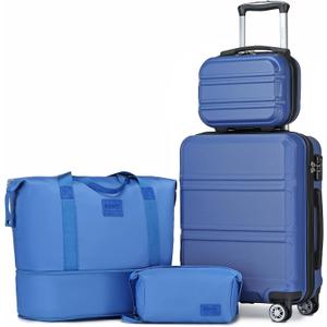 Kono Luggage Set 4 Piece Carry On Hardside Luggage with TSA Lock Spinner Wheels Carry On Suitcase Navy (Carry-On Travel Set (DB/TB/12/20"))