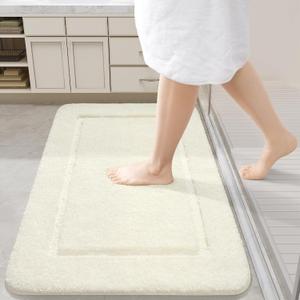 LOCHAS Bathroom Rugs, 24" x 36" Bath Rug, Non Slip Washable Bath Mat Soft Thick Absorbent Quick Dry Microfiber Bathroom Mat, Shaggy Plush Luxury Bath Carpet for Shower, Cream White
