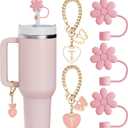 Compatible with Stanley Cup Accessories, 3PCS Straw Toppers for Stanley Straw Cover Cap, 2PCS Cute Letter for 30&40 Oz Tumbler with Handle (Hot Pink) 