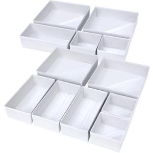 DIMJ Drawer Organizer Clothes, 12 Pack Fabric Closet Organizers and Storage, Foldable Baby Clothes Organizer & Dresser Bin For Nursery, Bedroom, Closet, Socks, Bra, Tie,White