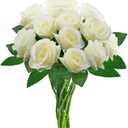 hailanbao White Artificial Roses with Long Stems, 12Pcs Realistic Roses Artificial Flowers, Faux Roses | Bulk Fake Flowers for Home Decor, Wedding Party Table Centerpieces, DIY Bouquet