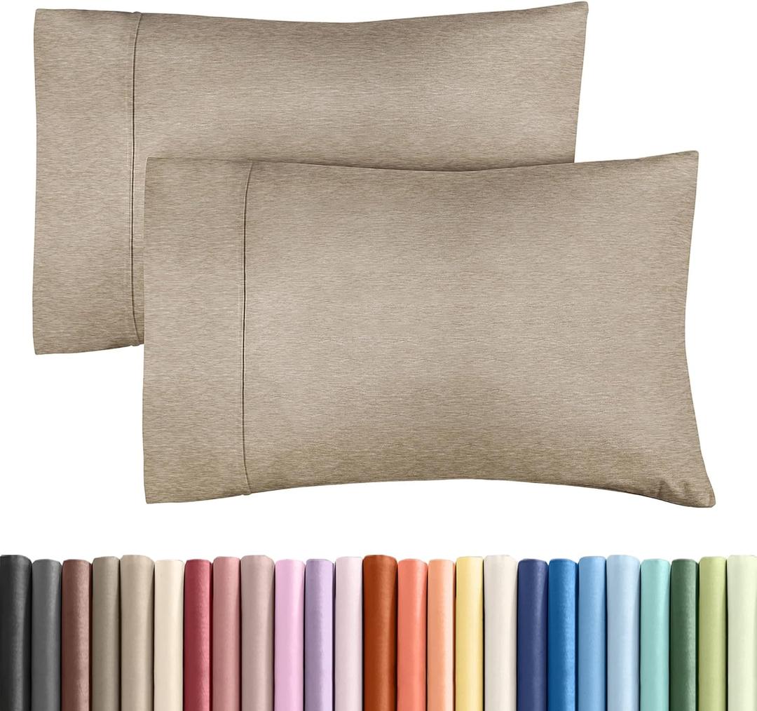 Queen Pillow Cases Set of 2 - Ultra Soft Hotel Quality Pillowcase Covers - Comfy, Cozy & Wrinkle Free - Shrinkage & Fade Resistant - Machine Washable Pillow Protectors - 2 Piece Set - Heathered Beige