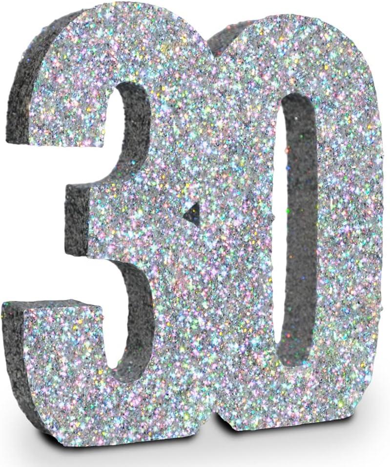 Eploger 30th Birthday Decorations Silver Glitter Number 30 Sign Decorations, 30th Centerpieces for Table Decorations, 30th Anniversary Decorations, Number 30 Table Topper Decor