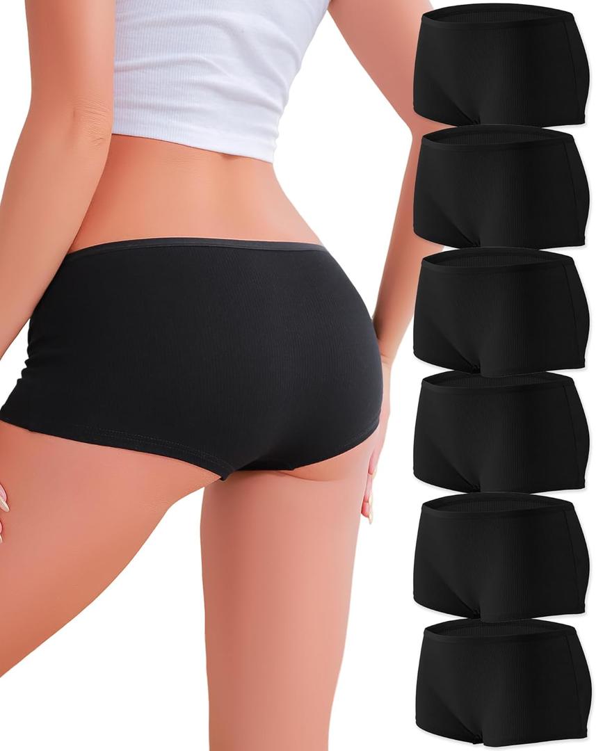 ALL OF ME Cotton Underwear for Women Boyshort Panties Full Coverage Boxer Briefs Stretch Boy Short Undies 6 Pack, M