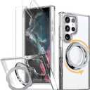 for Samsung Galaxy S23 Ultra/S22 Ultra Case Clear, with 2 Screen Protectors, 360 Spin Magnetic Stand, Compatible with Magsafe, Slim Phone Case