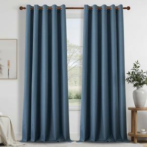 DONREN Total Blackout Linen Curtains 108 Inch Length for Bedroom Living Room, Farmhouse 100% Black Out Thermal Insulated Privacy Lightweight Grommet Curtain Panels, Denim Blue, W66 x L108, 2 Panels