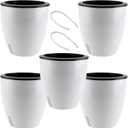 5 Pack 7 Inch Self Watering Plant Pots, White Plastic Self Watering Flower Pots with Visual Water Level Window, Self Watering Planter for Indoor Plants, Herb, African Violet, Succulent