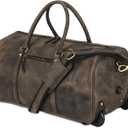 Leather Rolling Travel Duffle Bag for Men Women 21 inch with wheels Sports Overnight Weekend Duffel Gym Cabin Holdall with wheels for easy carry
