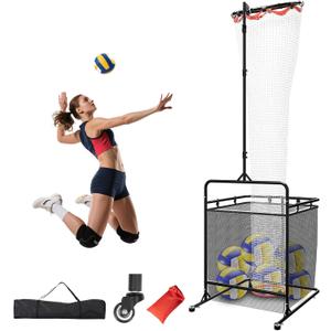 Volleyball Setter Training Equipment Volleyball Setter Training Net with Ball Collection Net Adjustable Setting Trainer (6 Angles) with 2 Target Hoops, Sandbags & Suction Cups for Indoor/Outdoor