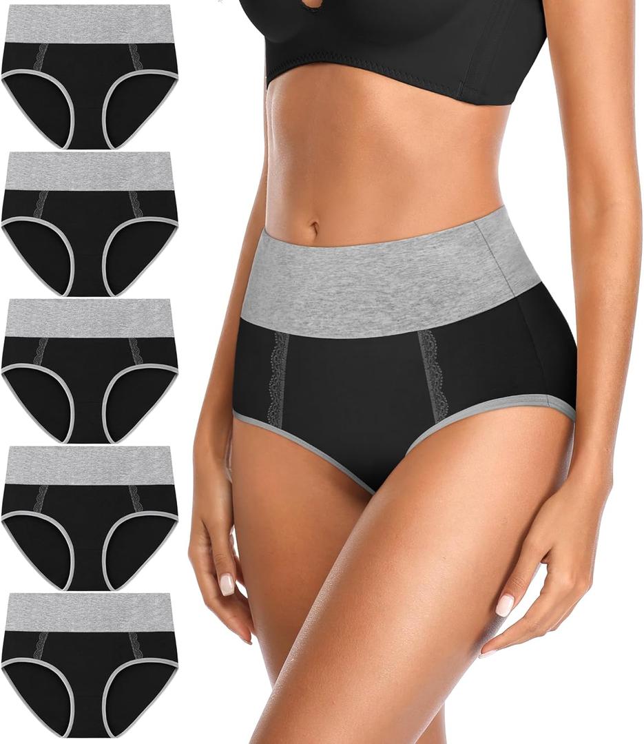 High Waisted Underwear Womens Cotton Soft Breathable Briefs Ladies Panties Multipack (Regular & Plus Size) (Large)