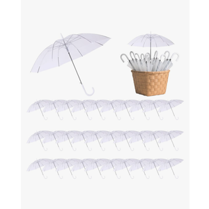 30 Pcs Wedding Clear Umbrella Bulk for Rain, Large Windproof Stick Umbrellas with J-Hook Handle for Wedding Bride Groom Photography, Prom, Graduation, Golf, Parties and Outdoor Events
