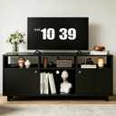 TV Stand for 55 Inch TV Entertainment Center with Storage Cabinets Tall Media Console TV Cabinet for Living Room, Black