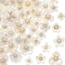 Rhinestone Buttons Faux Pearl Buttons Flat Back Flower Embellishments for Jewelry Making DIY Craft Wedding Hair Bouquet Home Decoration Party Accessory (Floral, White)