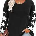 CARCOS Womens Plus Size Shirts Long Sleeve Black Star Tops Crewneck Casual Fall Blouses Casual Loose Fit Pullover Tunic 2Xl 18W 20W