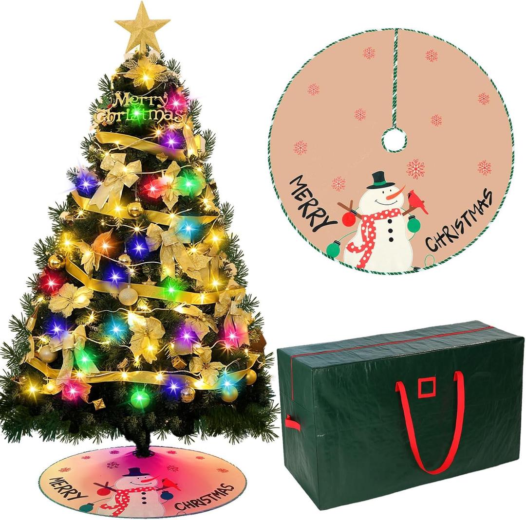 6ft DIY Christmas Tree Kit Artificial Christmas Tree with Lights and Ornaments 48'' Xmas Trees Skirt 65 x 30 x 15'' Storage Bag, LED Holiday Xmas Trees for DIY Home Decor(Gold,Stylish)
