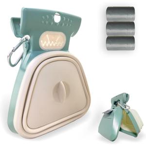 Pooper Scooper, Portable and Handheld Size for Walking Large and Small Dogs Outside Yard or Travel Outdoors, Pup Poop Scoop with Container and 30pcs Pet Waste Bag Attachment (Clover Green)