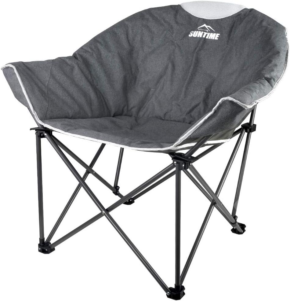 OUTDOOR LIVING SUNTIME Sofa Chair, Oversize Padded Moon Leisure Portable Stable Comfortable Folding Chair for Camping, Hiking, Carry Bag (Grey)