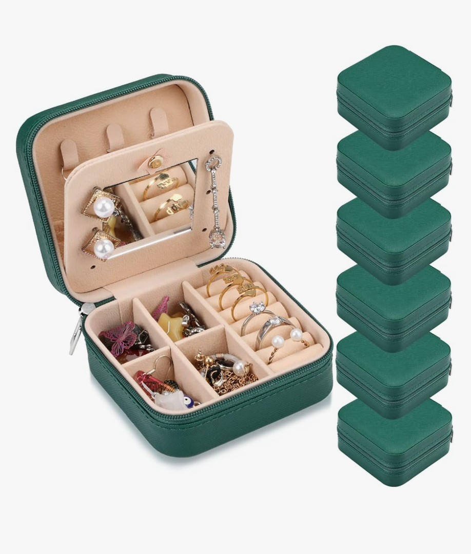 Hillban Bridesmaid Gifts Jewelry Box with Mirror, PU Leather Small Travel Jewelry Case Organizer Storage for Women Girls