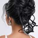 Black Messy Bun Hair Clips with Hair Attached Curly Ponytail Extension Easy Updo Hair Piece for Ladies