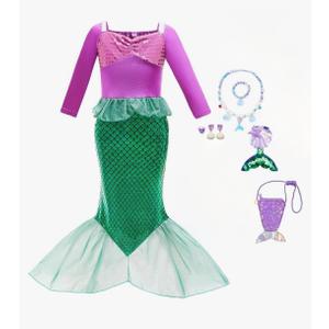 MERIABNY Ariel Costume for Girls Mermaid Dress for Girls 78 Halloween Cosplay Costumes for Kids With Mermaid Accessories, Over 4 Years Old