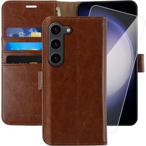 MONASAY Wallet Case Brown Compatible for Galaxy S23 5G | RFID Blocking, Flip Folio, Leather, Cell Phone Cover, Credit Card Holder, 6.1 inch