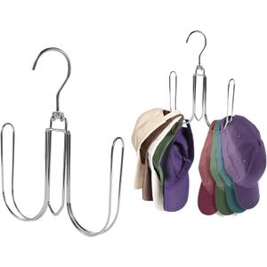 2 Pack Hat Hanger for Closet, Collapsible Metal Hat Organizer for Baseball Caps, Racks with 4 Big Hooks, 360 Rotation Space Saving Hangers, Better Organizer&Display for Tie, Scarves