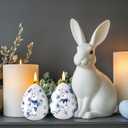 3 x Lyrow Easter Egg Candles for Decor, Chinoiserie Blue Bunny Votive Candles Vintage Unscented Smokeless Tealights for Party Decorations Table Home Gift Spring Celebration