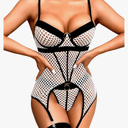 Kaei&Shi Rave Outfits Fishnet, Exotic Strappy Backless, Choker Garter Lingerie L Black