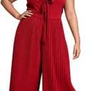 Women's Summer Casual Loose Tank Jumpsuit Sexy V Neck Front Tie Pleated Wide Legs Jumpsuit (3X-Large, Red)