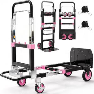 3-in-1 Folding Heavy Duty Hand Truck Dolly Cart Trolley with Wheels (Pink)