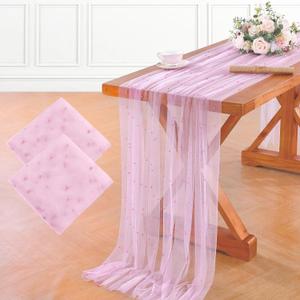 2 Pack 60x120Inch Pink Pearl Tablecloth Wedding Table Decor 10 ft Square Tulle Table Runner Decor for Arch Dessert Wedding Ceremony Party Reception