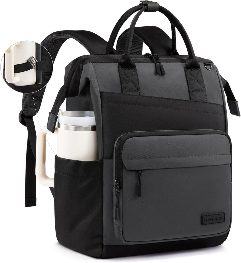 LOVEVOOK Laptop Backpack for Women, 15.6 Inch Travel Backpack for Work College Business, Water Resistant Teacher Nurse Bag with Large Capacity, School Bookbag Bags Cute Daypack for Woman Girls (Black-graphite)