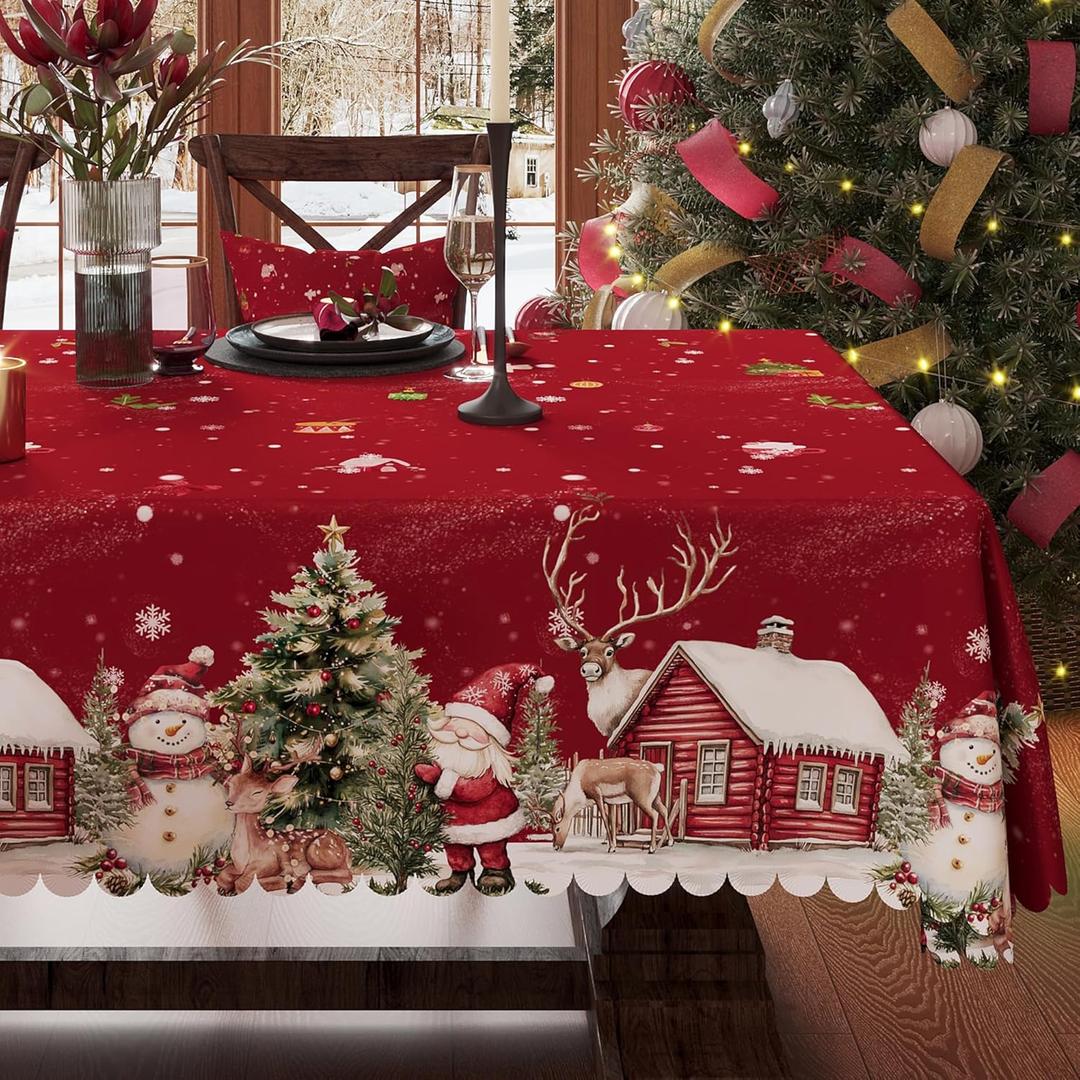 HOMOHEINI Christmas Tablecloth 60x84 Inch Rectangular, Christmas Trees Winter Snowman Washable Table Cover for Party Picnic Dinner Decor,Christmas Trees
