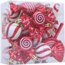 18Pcs Christmas Tree Ornaments Set Christmas Decorations For Festive Home Dcor With Candy And Lollipop Design, Red And White Plastic(Red)