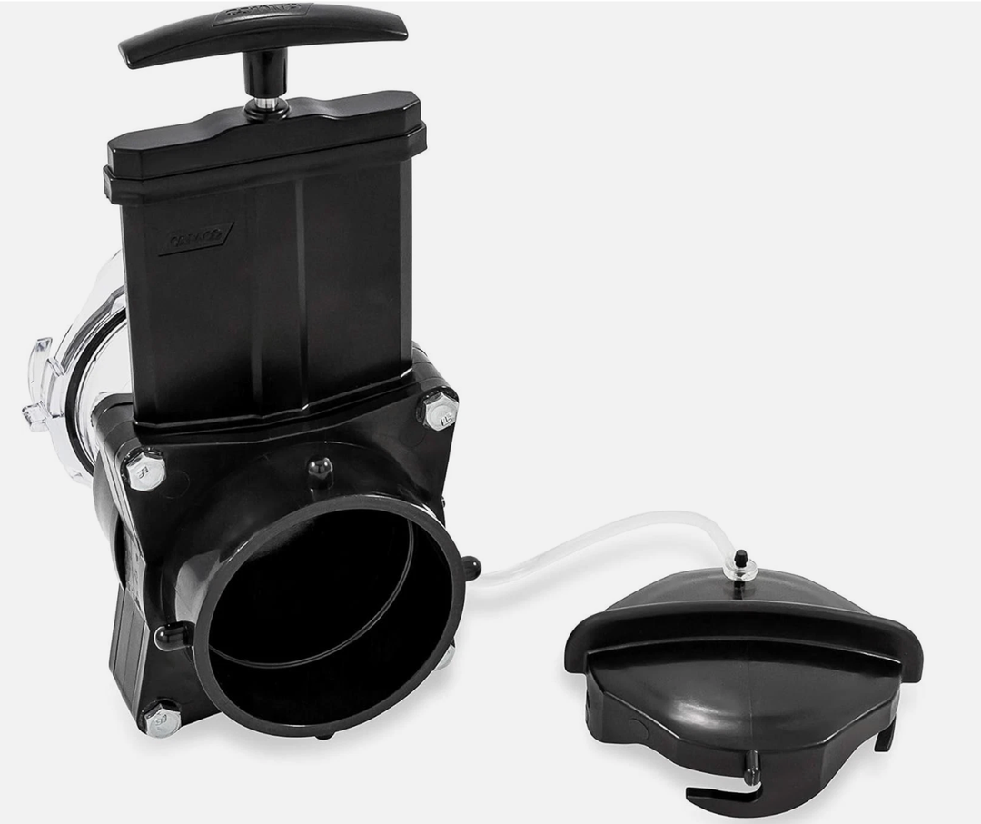 Camper/RV Gate Valve - Features Built-In 3.5-Inch Clear Adapter & 4 Bayonet Prongs - Fits 3-Inch Sewer Fittings & Connects Easily to RV Drain Pipe
