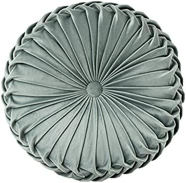 HLOVME Throw Pillow for Couch Decorative 3D Pumpkin Round Velvet Cushion for Sofa Bed Chair Floor 15”X15”, Light Green