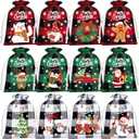 72Pcs Burlap Christmas Drawstring Bags - Buffalo Plaid Xmas Candy & Gift Bags - Small Linen Treat Sacks - Reusable Holiday Party Favors (1 Count (Pack of 72), Red, Green & White Black)