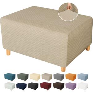 YEMYHOM Ottoman Cover Latest Jacquard Design High Stretch Folding Storage Footstool Protector Rectangle Removable Slipcover (Ottoman X-Large, Khaki)